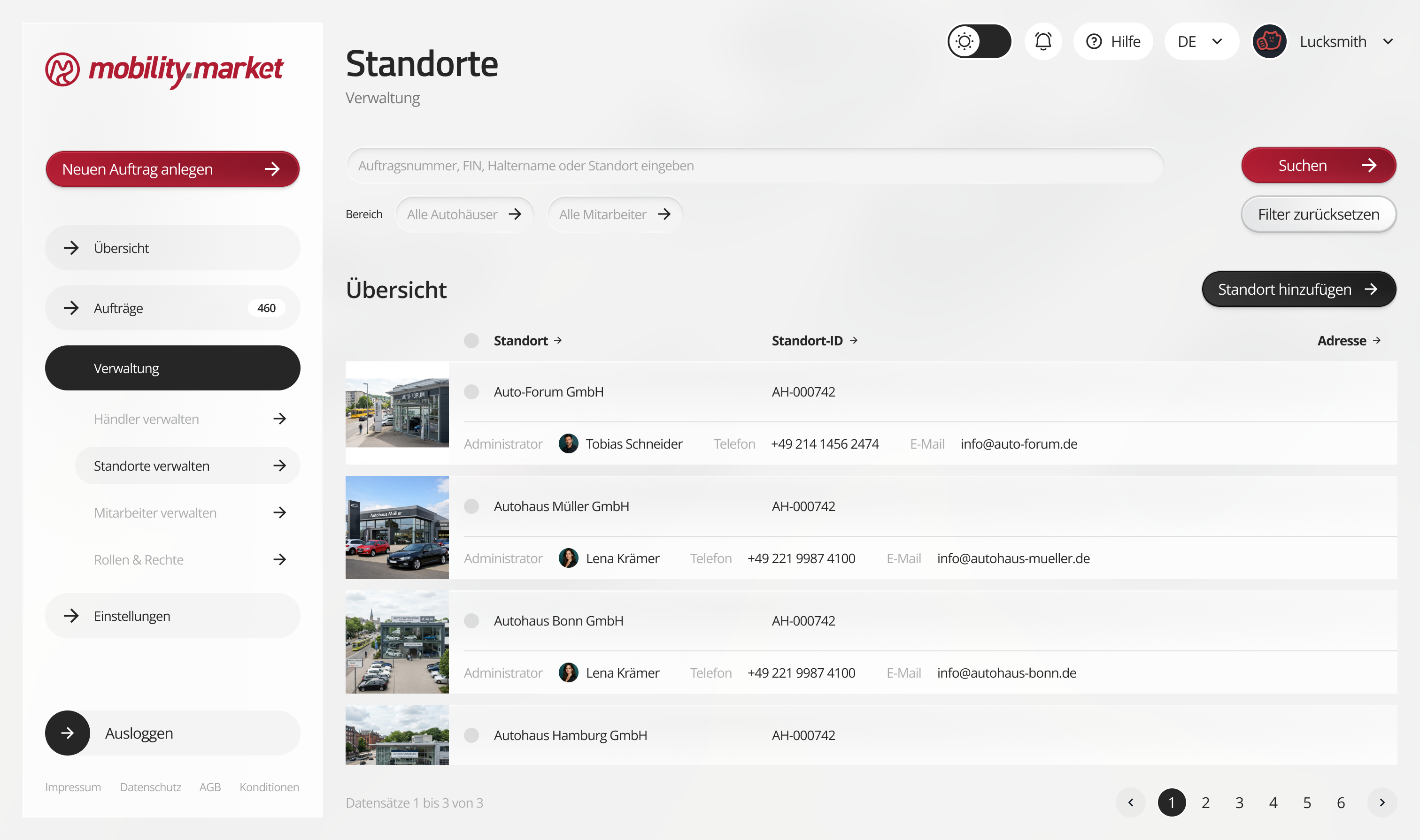 Mehrere  Standorte verwalten
